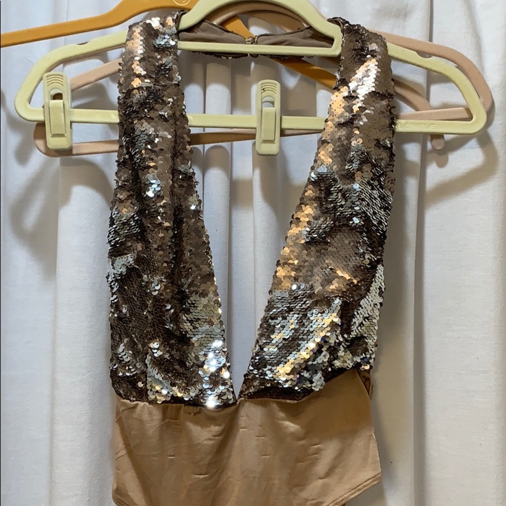 plunging sequin gold / silver bodysuit